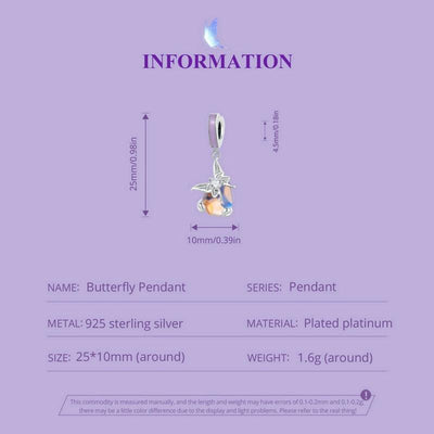 925 Sterling Silver Pastoral Butterfly Necklace Pendant