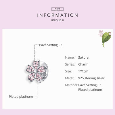925 Sterling Silver Platinum Plated Pink Flower Beads For Diy Bracelets