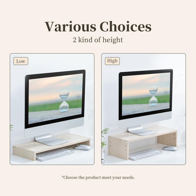 Wood Grain Monitor Stand with Drawer - 2 Layers