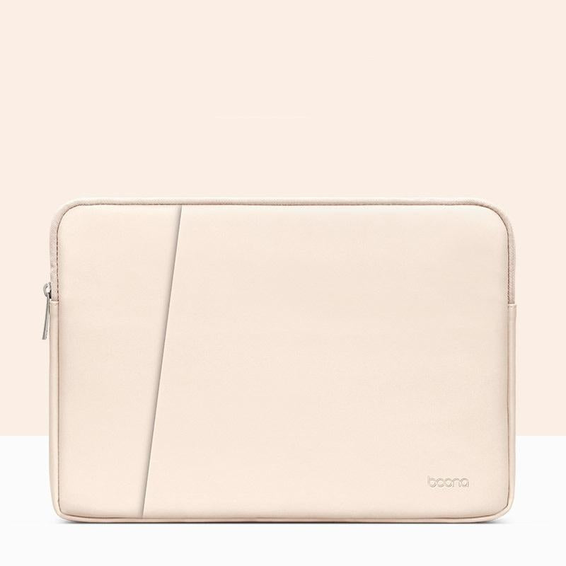 Double-Layer Leather Laptop Bag - Apricot - Fits 13 / 13.3 / 14 Inch