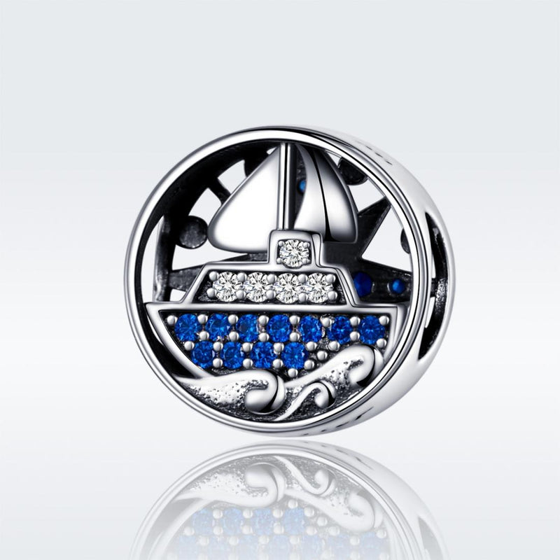 925 Sterling Silver Blue Zircon Sailing Charm For Diy Bracelets