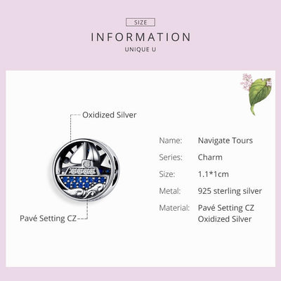 925 Sterling Silver Blue Zircon Sailing Charm For Diy Bracelets