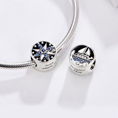 925 Sterling Silver Blue Zircon Sailing Charm For Diy Bracelets