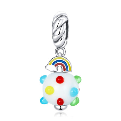 925 Sterling Silver Rainbow Glaze Pendant For Diy Bracelets & Necklaces