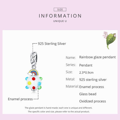 925 Sterling Silver Rainbow Glaze Pendant For Diy Bracelets & Necklaces