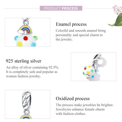 925 Sterling Silver Rainbow Glaze Pendant For Diy Bracelets & Necklaces