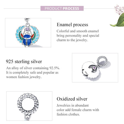 925 Sterling Silver Scarab Pendant For Bracelets & Necklaces