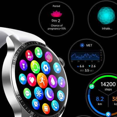 1.35 Inch Smart Watch Bluetooth Calls Health Monitoring 150+ Sports Black - Black Brown Leather