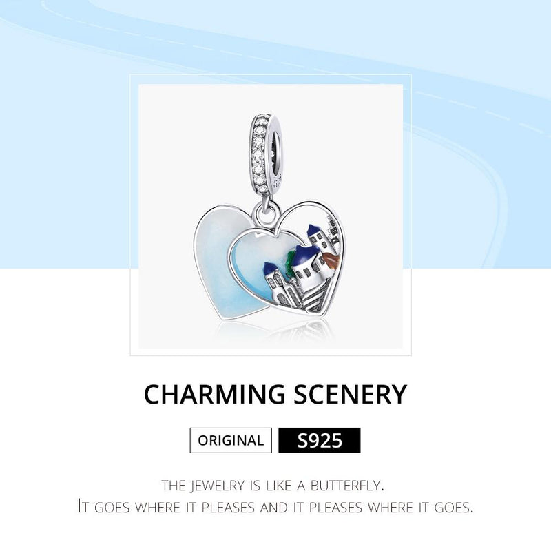 925 Sterling Silver Charming Scenery Heart Pendant For Diy Bracelet Or Necklace