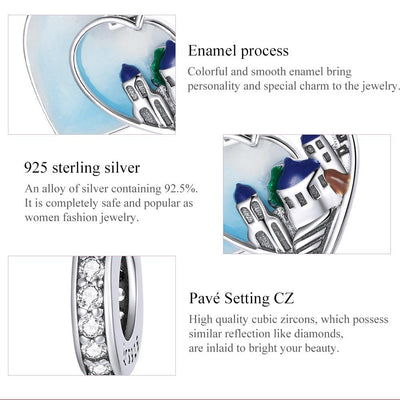 925 Sterling Silver Charming Scenery Heart Pendant For Diy Bracelet Or Necklace