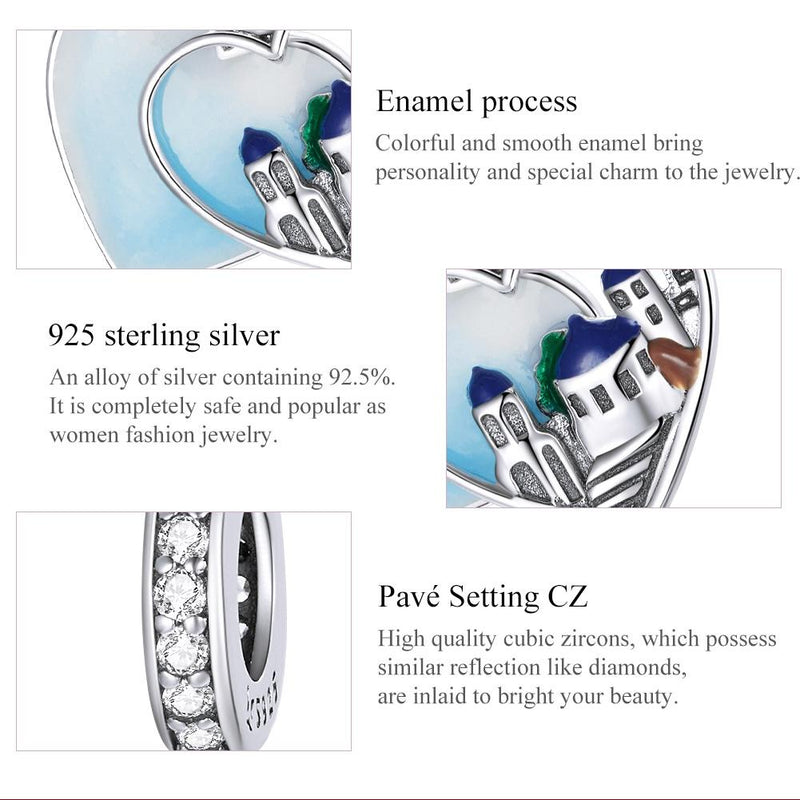 925 Sterling Silver Charming Scenery Heart Pendant For Diy Bracelet Or Necklace