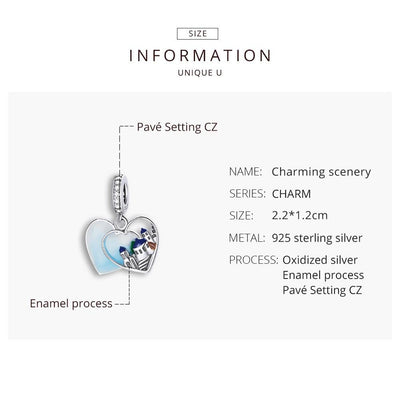 925 Sterling Silver Charming Scenery Heart Pendant For Diy Bracelet Or Necklace