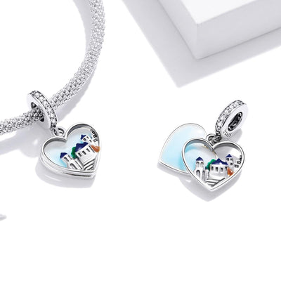 925 Sterling Silver Charming Scenery Heart Pendant For Diy Bracelet Or Necklace