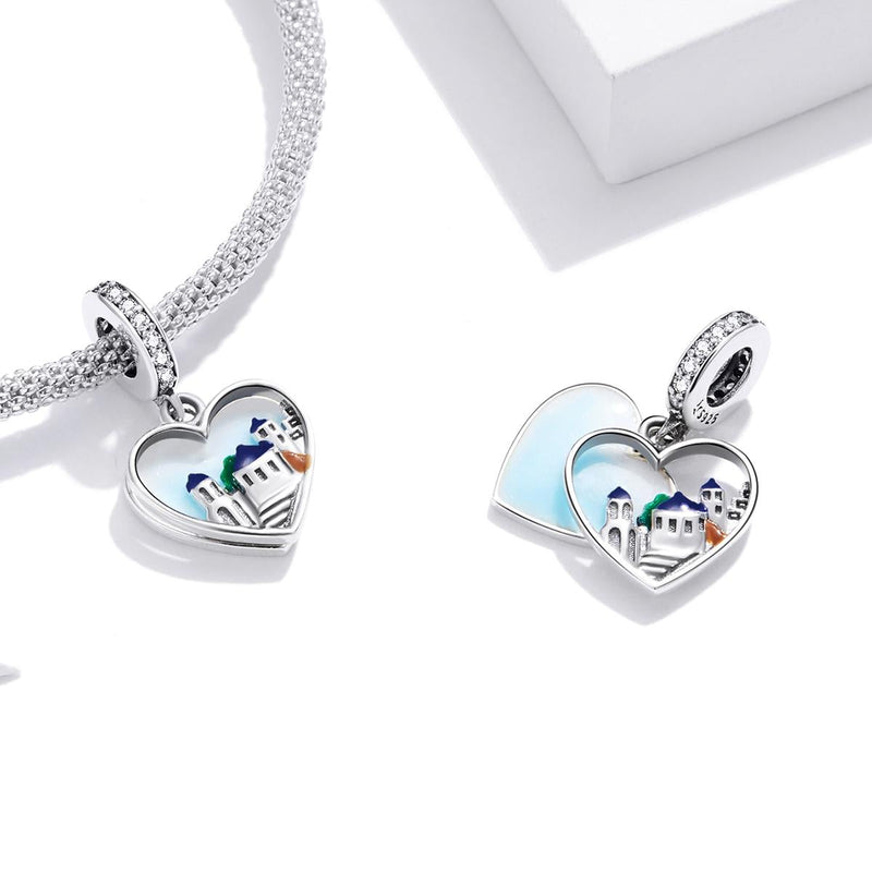 925 Sterling Silver Charming Scenery Heart Pendant For Diy Bracelet Or Necklace