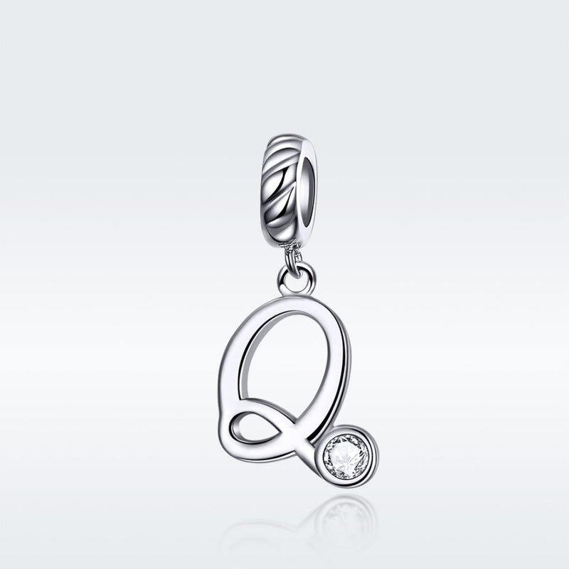 925 Sterling Silver Personalized Letter Pendant For Diy Bracelets & Necklaces Style - Q
