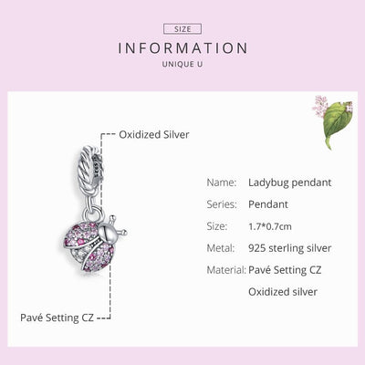 925 Sterling Silver Ladybug Pendant For Bracelets & Necklaces