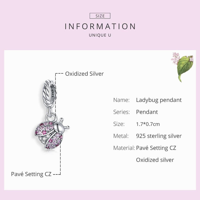 925 Sterling Silver Ladybug Pendant For Bracelets & Necklaces