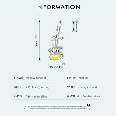 925 Sterling Silver Monkey Pendant For Diy Bracelets