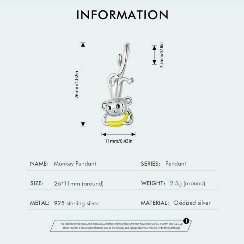 925 Sterling Silver Monkey Pendant For Diy Bracelets