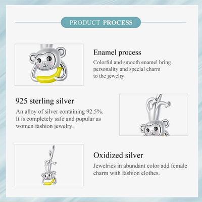 925 Sterling Silver Monkey Pendant For Diy Bracelets
