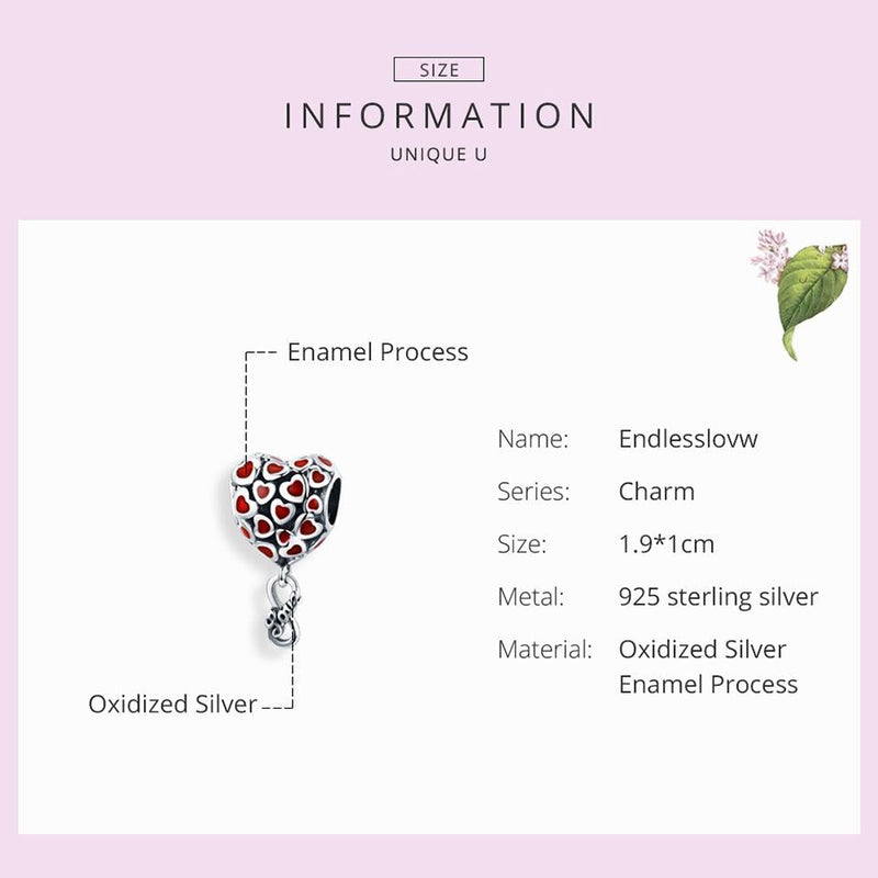 925 Sterling Silver Red Heart Beads For Diy Bracelets & Necklaces