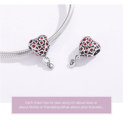 925 Sterling Silver Red Heart Beads For Diy Bracelets & Necklaces