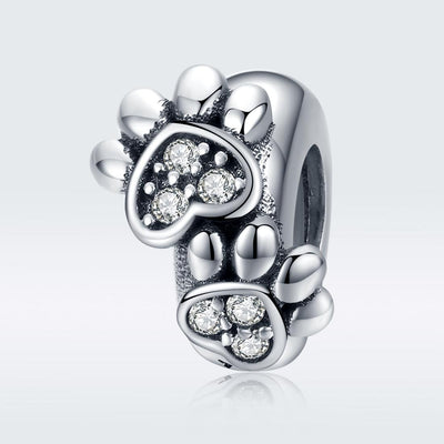 925 Sterling Silver Animal Footprint Beads For Diy Bracelets