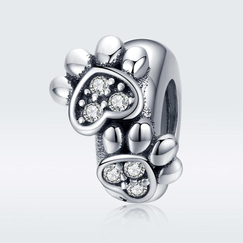 925 Sterling Silver Animal Footprint Beads For Diy Bracelets