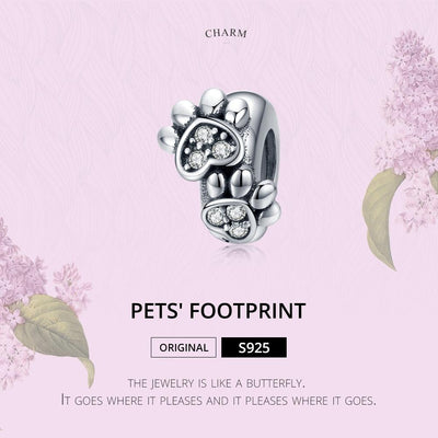 925 Sterling Silver Animal Footprint Beads For Diy Bracelets
