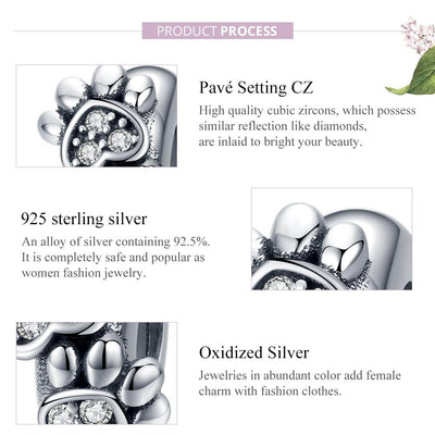 925 Sterling Silver Animal Footprint Beads For Diy Bracelets