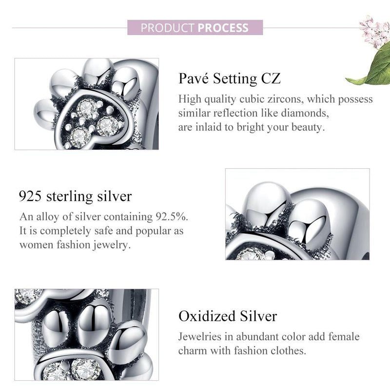 925 Sterling Silver Animal Footprint Beads For Diy Bracelets