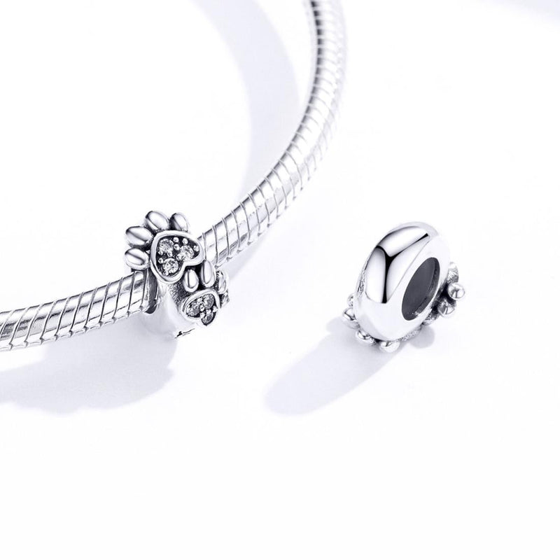 925 Sterling Silver Animal Footprint Beads For Diy Bracelets