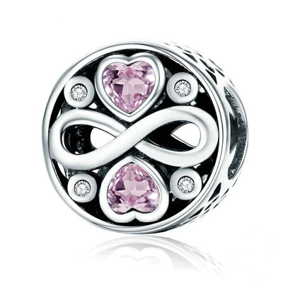 925 Sterling Silver Love Infinity Pink Heart Crystal Charm Bracelet
