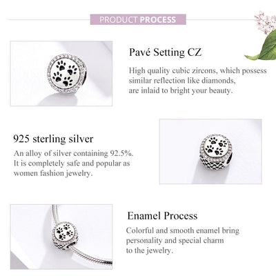 925 Sterling Silver Pet Paw Print Beads For Diy Bracelets & Necklaces