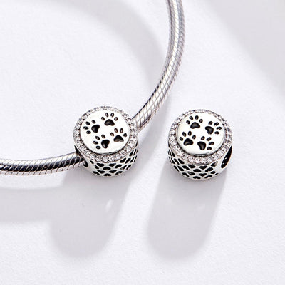 925 Sterling Silver Pet Paw Print Beads For Diy Bracelets & Necklaces