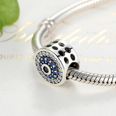 925 Sterling Silver Blue Eye Inlaid Bead Bracelet
