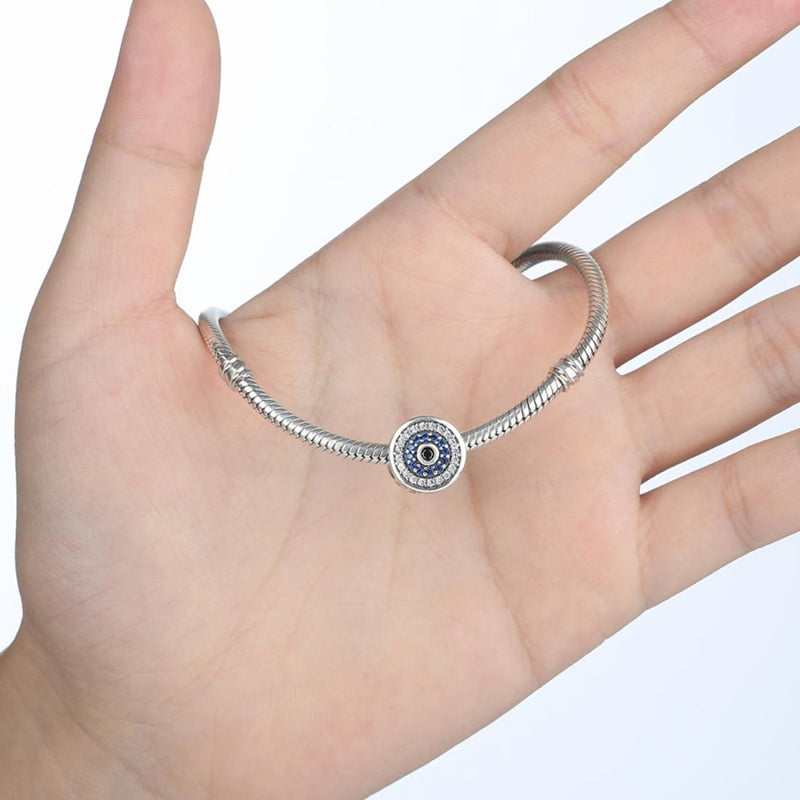 925 Sterling Silver Blue Eye Inlaid Bead Bracelet