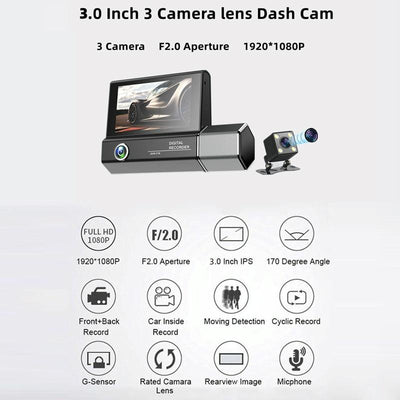 1080p Hd Multi-language Driving Recorder with 3 Lenses