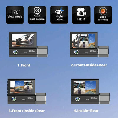 1080p Hd Multi-language Driving Recorder with 3 Lenses