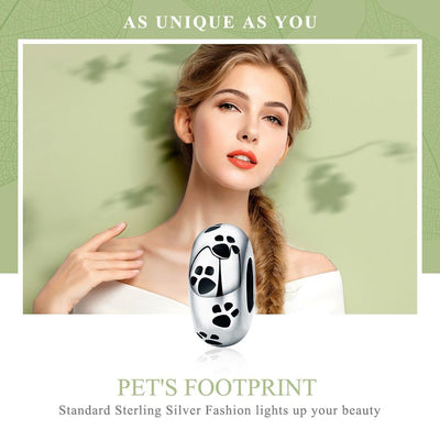 925 Sterling Silver Pet Imprint Diamond Bead Bracelet Accessory