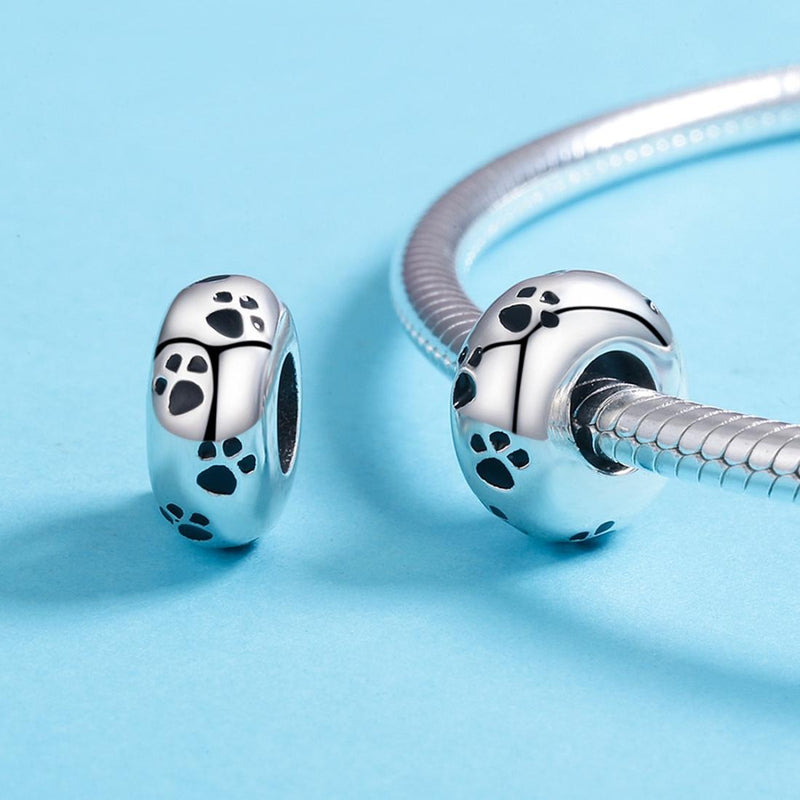 925 Sterling Silver Pet Imprint Diamond Bead Bracelet Accessory