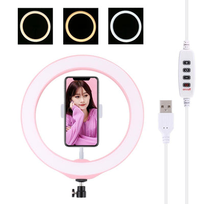 26Cm Dimmable Led Ring Light With Tripod And Phone Clamp - Black