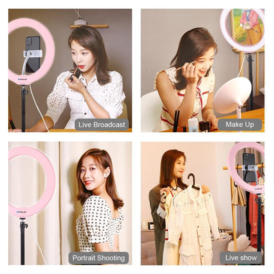 26Cm Dimmable Led Ring Light With Tripod And Phone Clamp - Black