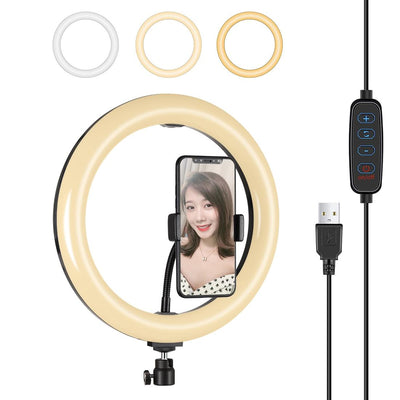 26Cm Dimmable Led Ring Light With Tripod And Phone Clamp - Black