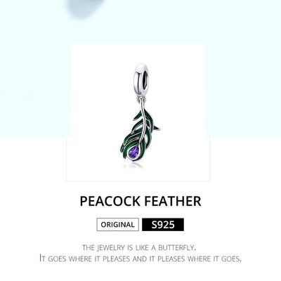 925 Sterling Silver Peacock Feather Pendant For Diy Bracelet Or Necklace