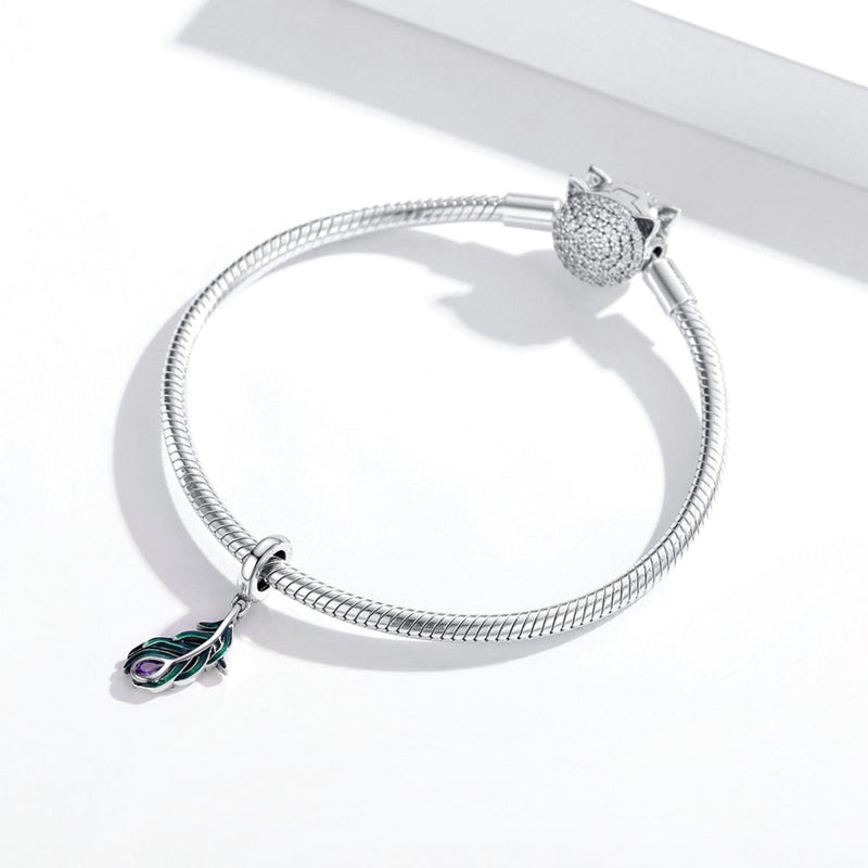 925 Sterling Silver Peacock Feather Pendant For Diy Bracelet Or Necklace