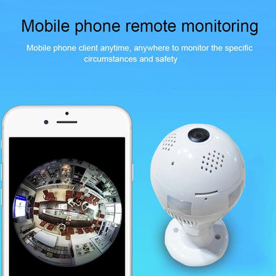 360 Degree Light Bulb Ip Camera With 1.3Mp Lens - Motion Detection E-Mail Alarm Tf Card App Push - 10M Ir Distance