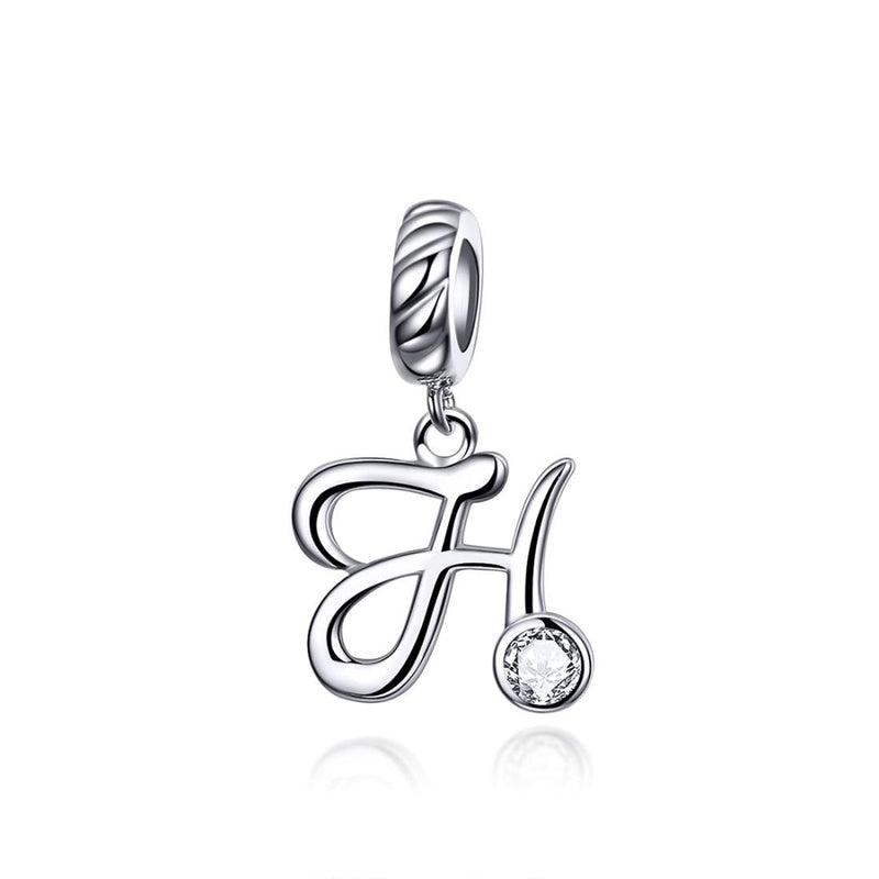 925 Sterling Silver Letter Pendant For Diy Bracelet Or Necklace Style - H