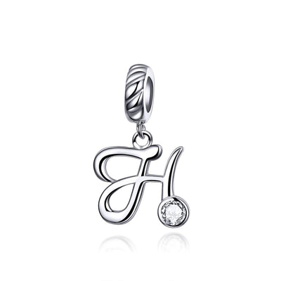 925 Sterling Silver Letter Pendant For Diy Bracelet Or Necklace Style - H
