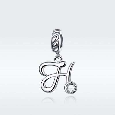 925 Sterling Silver Letter Pendant For Diy Bracelet Or Necklace Style - H
